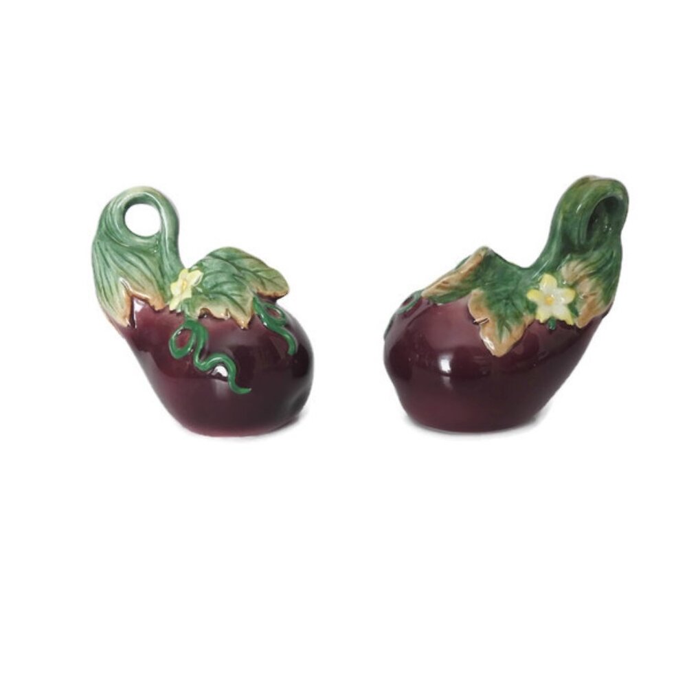 Fitz & Floyd Classics Le Marche Majolica Eggplant Salt Pepper Shakers Rare